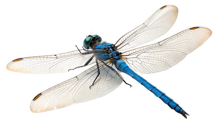 Blue dragonfly cut out isolated on white background PNG. AI GENERATED.  
