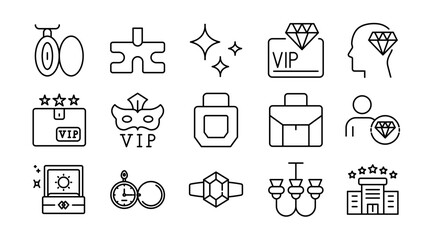 Fototapeta premium Elegance and style linear icon set. Luxury, wealth, fashion, jewelry, diamonds, gold, exclusivity, premium, high-end, prestige, vector thin line UI icon pack.