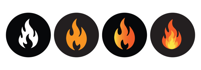 Fire icon collection. Fire flame vector icon set in black color. Flammable sign. Fire flame symbol. Flames icon sign symbol collections, vector illustration. Bonfire silhouette logotype. Flat style