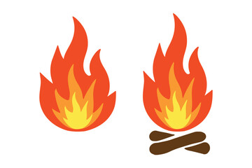 Fire icon collection. Fire flame vector icon set in black color. Flammable sign. Fire flame symbol. Flames icon sign symbol collections, vector illustration. Bonfire silhouette logotype. Flat style
