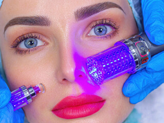 A serene spa experience as a beautiful girl enjoys a rejuvenating skincare procedure with unique LED technology