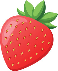 Vector vector art of a single ripe strawberry with green leaves and seeds, transparent background