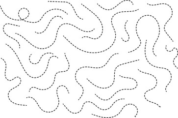 Hand drawn dotted lines path on white background. Curved dotted line, Path travel dotted line trip dashed trace destination. Vector illustration