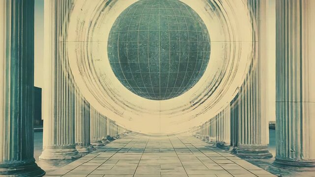 Surreal world floating between ancient greek columns