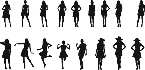 Vector Silhouettes of Fashionable Women in Different Standing, Posing, and Walking Styles for Design, Branding, Fashion, and UI Projects