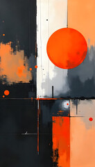 Geometric Sunset Abstract: A striking geometric abstract composition, blending contrasting colors and shapes, features a vibrant orange sun, creating a dynamic and visually arresting artwork. 
