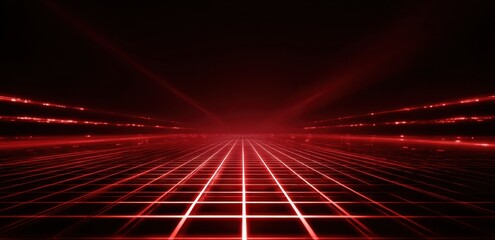 Red gridded pathway extending into a dark space
