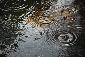 Fototapeta premium Rain-slicked puddle, concentric ripples