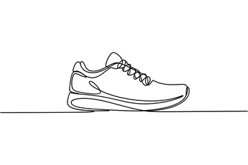 Minimalist line art drawing of a modern running shoe