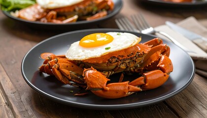 Cooked crab with fried egg