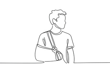 Man with arm in sling medical illustration line art