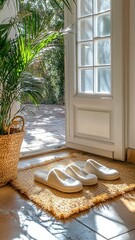 Sunlit Entryway: Slippers & Doormat
