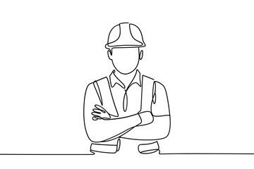 Minimalist line art of a construction worker with arms crossed