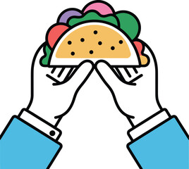 Delicious Taco Illustration Vibrant Graphic of Hands Holding a Taco