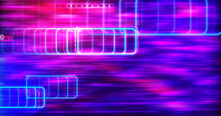 Neon trail elements background pack seamless technology loop. Retro submerged smoke fast anime speed lines moving, with elements traveling back and forth. Digital time travel portal cyberpunk vj bg