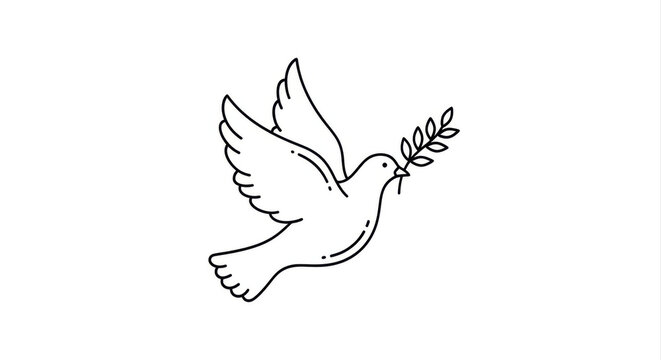 Dove With Olive Branch Line Art Illustration