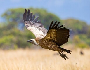 Obraz premium Vulture in flight over savanna