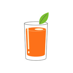 Cartoon Glass of Orange Juice with Leaf