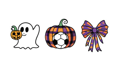 Obraz premium Halloween sublimation mega bundle with 3 cute witch, ghost, pumpkin, and bow design elements in vector