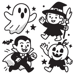 Fun Halloween characters including ghost, witch, vampire, coloring, coloring book, coloring page
