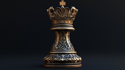 Ornate golden chess queen piece on dark background