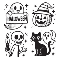 Obraz premium Halloween themed illustrations with ghosts, pumpkin, coloring, coloring book, coloring page