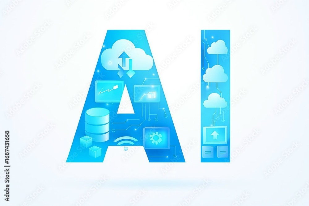 Poster artificial intelligence concept with digital icons representing cloud computing data and technology 