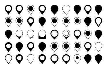 A Collection of Diverse Location Pin Icons in Black and White