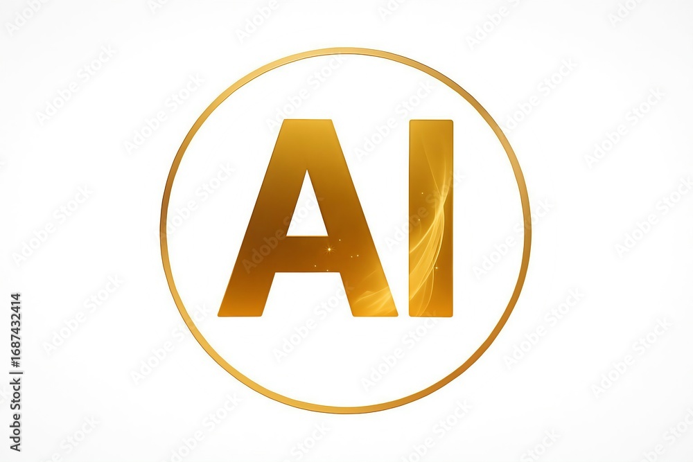 Aufkleber golden ai lettering inside a circular frame on a white background representing artificial intelligen
