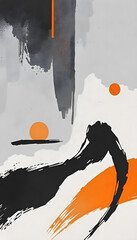 Artistic Brushstroke Abstract: An abstract artwork showcases dynamic brushstrokes of black, orange, and gray, interplaying in a captivating composition that evokes emotion and depth.