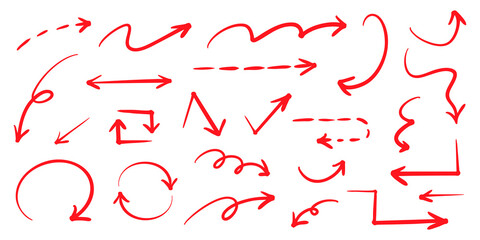 ベクターのペンの手書きの矢印セット 赤