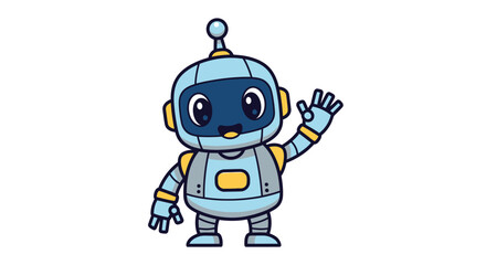 Friendly Cartoon Robot with Blue and Yellow Accents Waving.