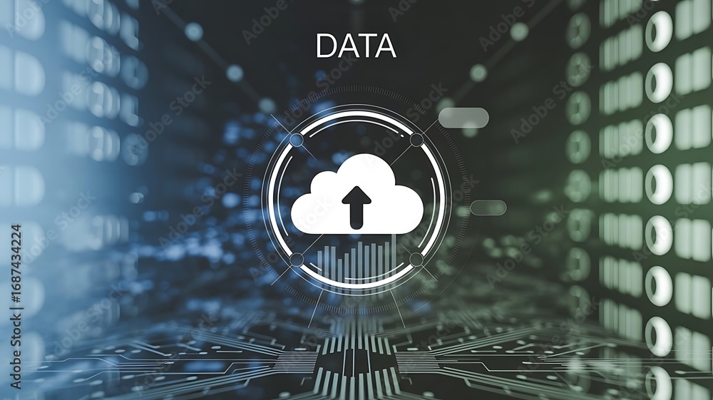 Poster abstract server room blur – universal data and internet technology background