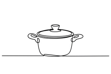 Minimalist line art drawing of a cooking pot with lid and handles