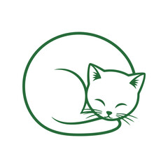 Cute simple sleeping cat curled up in a circle white outline drawing vector