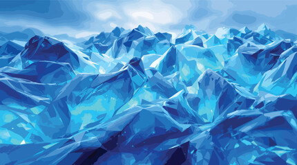 Obraz premium Abstract polygonal landscape of sharp blue ice formations under a cloudy sky glacier mountain.