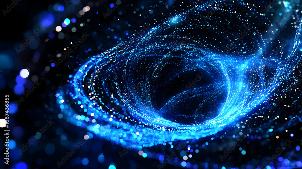 Poster a captivating abstract rendering of a blue vortex, swirling with sparkling particles
