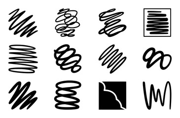 Collection of Abstract Black and White Scribble and Line Art Icons