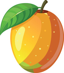 Vector vector art of juicy ripe mango with a green leaf transparent background