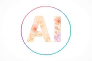 Obraz premium Abstract ai logo with soft floral watercolor texture inside a circular gradient frame symbolizing creativity and innovation