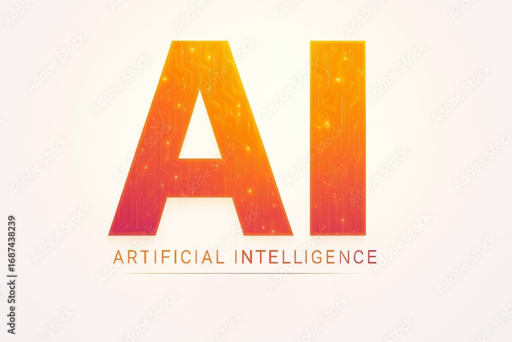 Poster bold ai letters with a vibrant gradient and subtle texture representing artificial intelligence and 