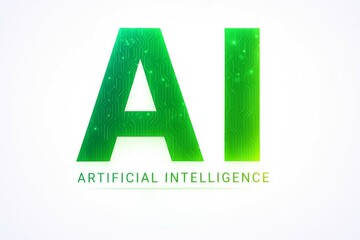 The letters ai in a vibrant green gradient with a subtle circuit board texture representing artificial intelligence and technology