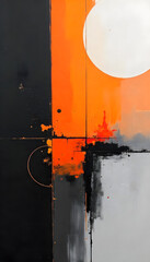 Geometric abstract modern art in Vibrant Color: A shape of color block and circular element, gray, and radiant orange