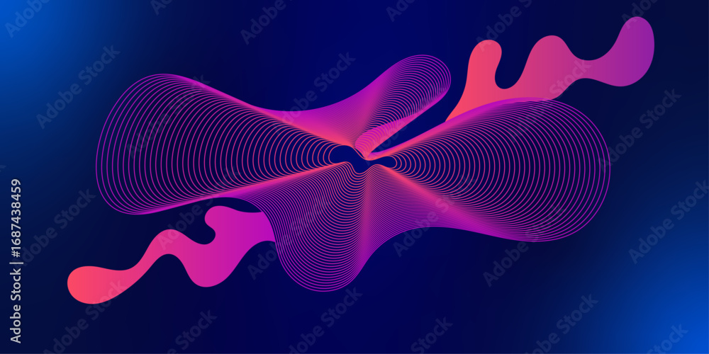 Poster abstract dark blue background with dynamic wave lines.