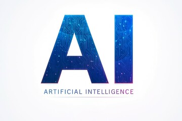 Bold blue ai letters with the words artificial intelligence below on a clean white background symbolizing technology and innovation