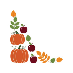 Autumn corner decoration seasonal harvest pumpkins apples leaves festive design vector