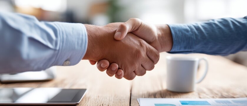 The handshake symbolizes a successful partnership and mutual agreement in business.
