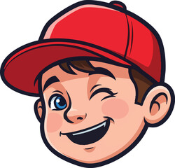 Obraz premium Playful cartoon boy winking, wearing a red baseball cap.