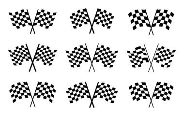 Collection of Black and White Checkered Racing Flags on White Background