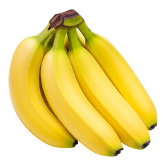 A bunch of ripe yellow bananas clustered together on a black background in a studio setting